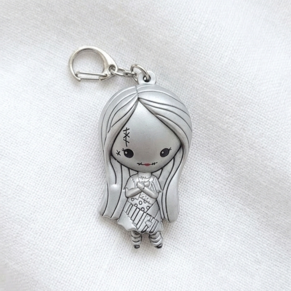 Silver Girl Doll Keychain Charm